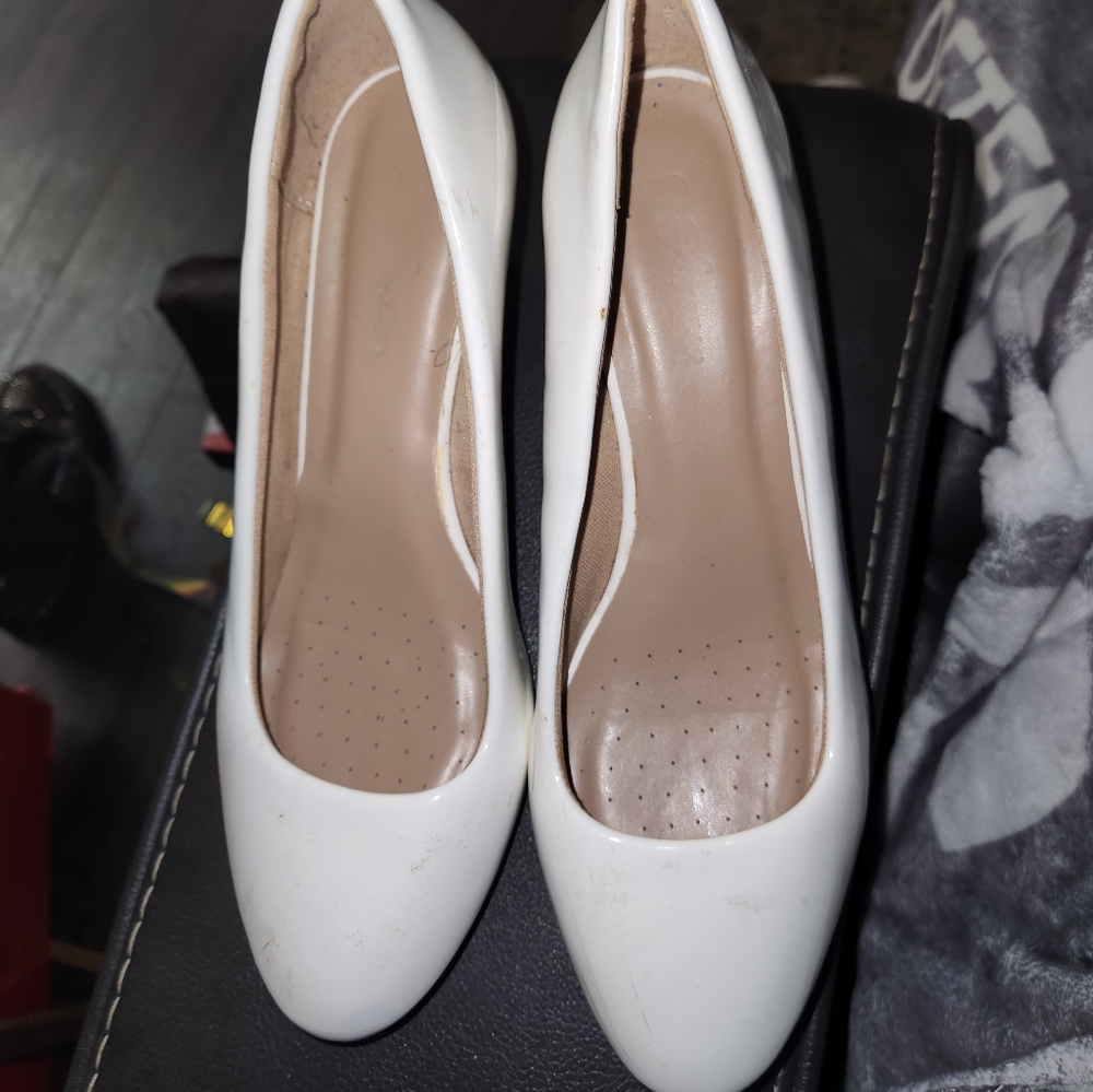 White Patent Leather Round Toe Wedges